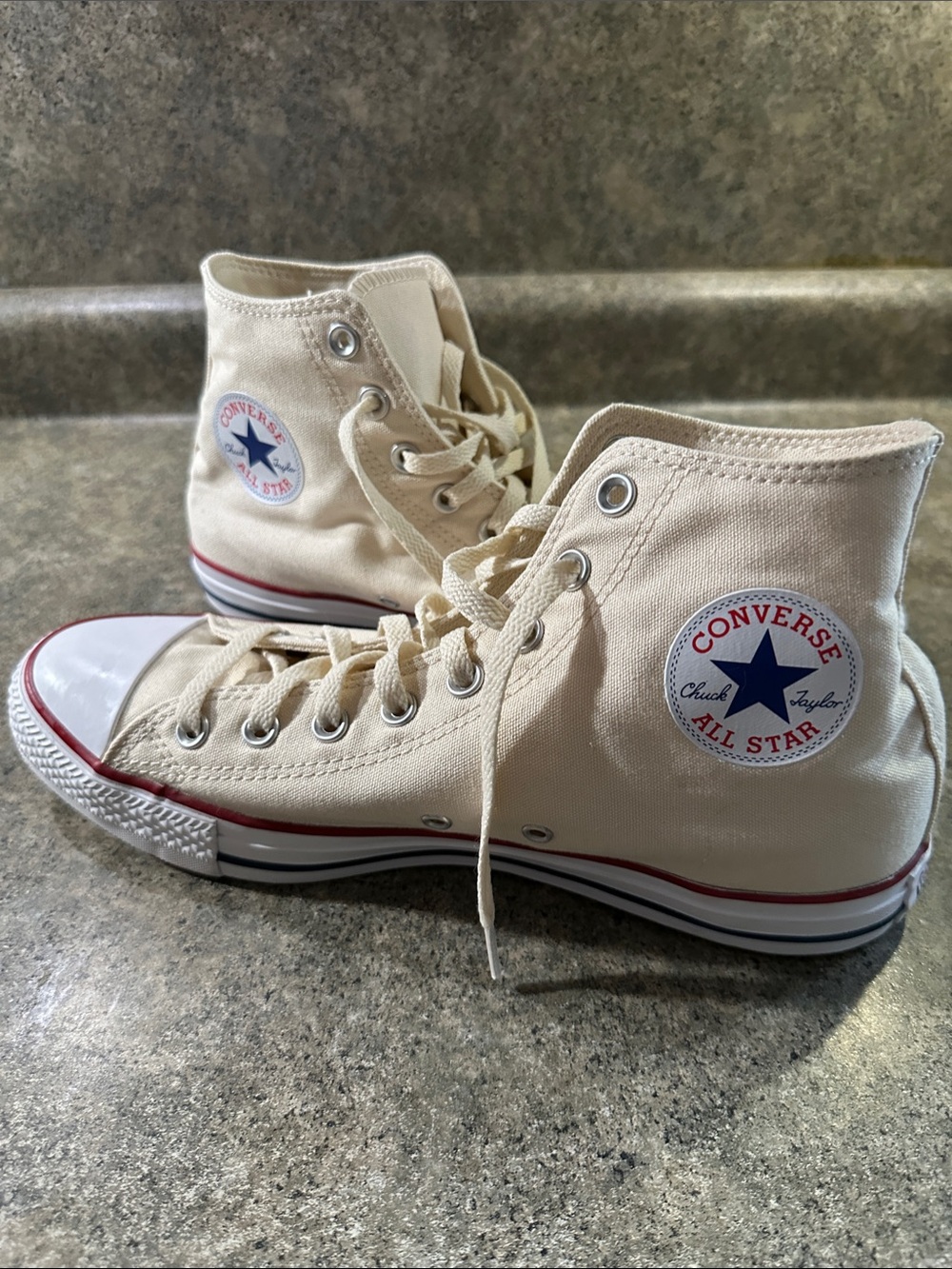 Converse High Top Sneakers in Cream with Red & Navy Accents